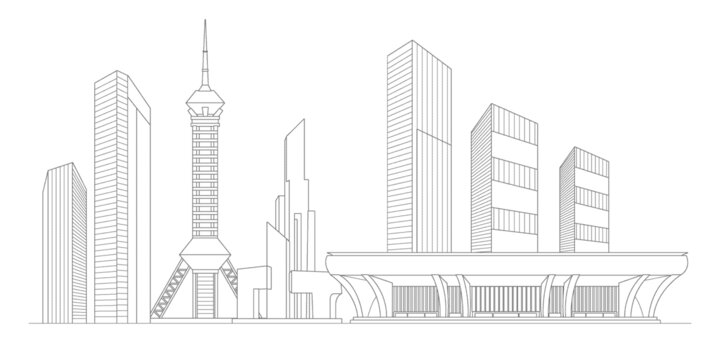 石家莊地標(biāo)建筑描邊插畫