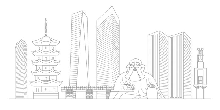 泉州地標(biāo)建筑描邊插畫