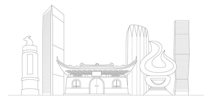 台州地标建筑描边插画
