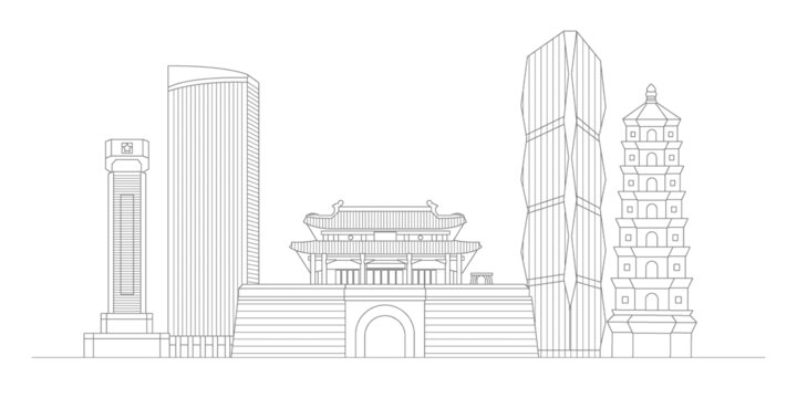 连云港地标建筑描边插画