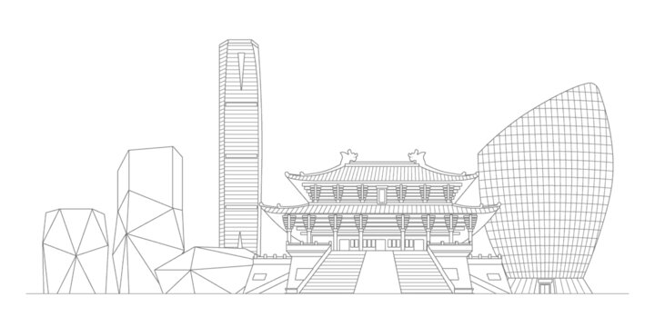 柳州地标建筑描边插画