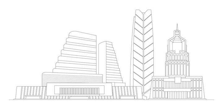 新鄉(xiāng)地標(biāo)建筑描邊插畫