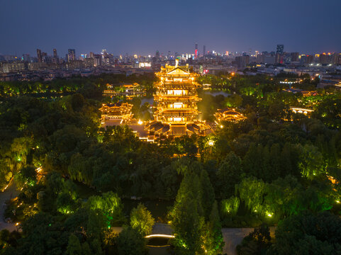 航拍济南大明湖夜景