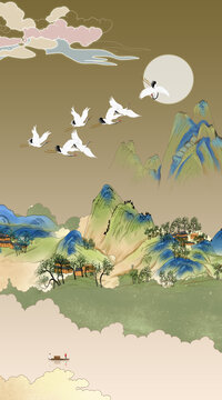 屏風(fēng)墨韻禪意山峰云霧