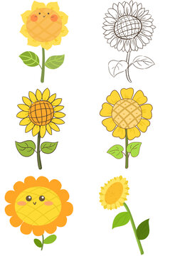 向日葵卡通植物手绘素材
