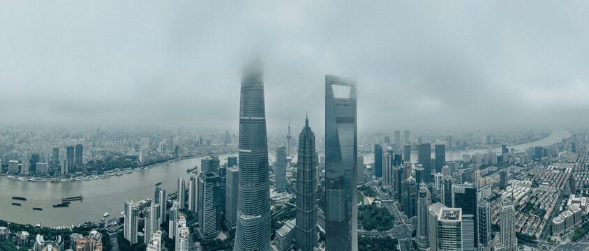 上海陆家嘴天际线全景