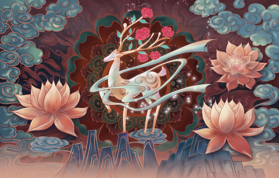 敦煌飛天插畫鹿
