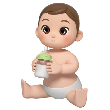 抱奶瓶的3D可愛卡通嬰兒