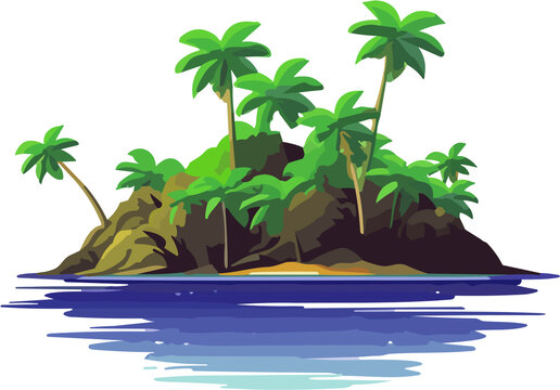 夏日海灘石頭椰樹扁平風(fēng)素材
