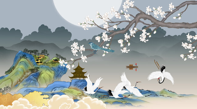 山水花鳥(niǎo)背景墻
