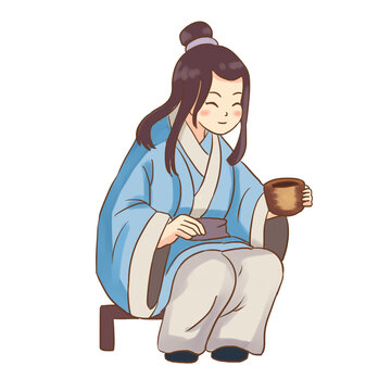 手繪卡通古代敬茶免摳元素