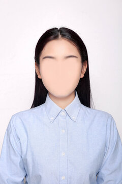 女士藍襯衫證件照換臉模板