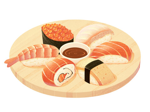 日式料理寿司拼盘插画