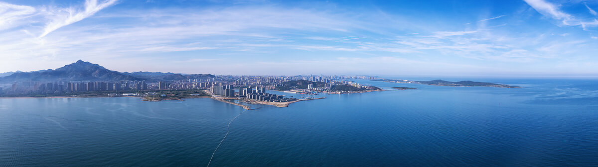 航拍青岛西海岸城市景观全景