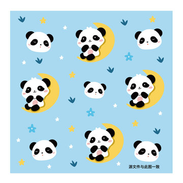 卡通可愛熊貓平鋪印花圖案