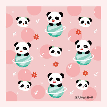 卡通可爱熊猫星球印花图案