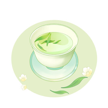 国风绿茶手绘插画