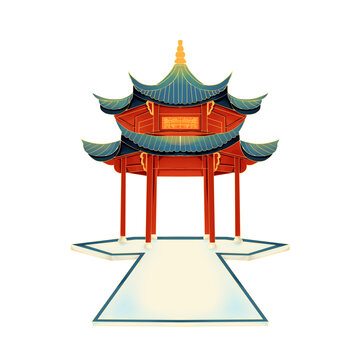 手繪國潮風(fēng)建筑杭州西湖亭子
