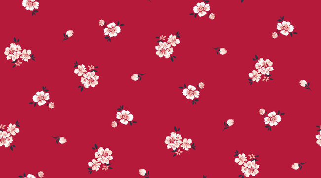 大紅底米色花