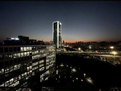 傍晚杭州城市夜景