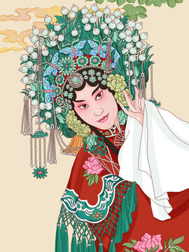 國潮京劇手繪人物插畫