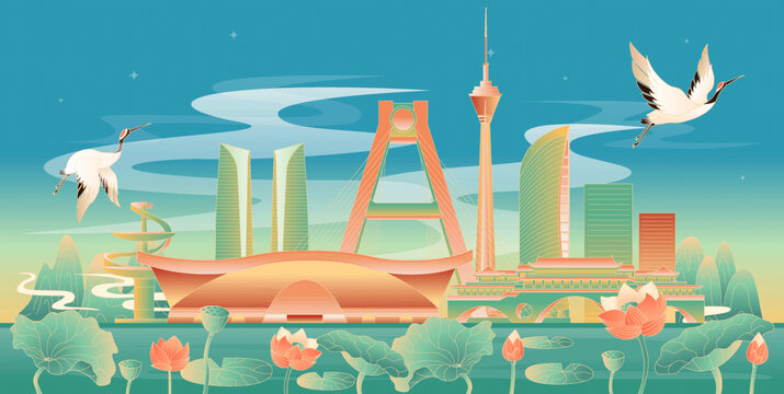 成都地標(biāo)建筑國(guó)潮插畫(huà)