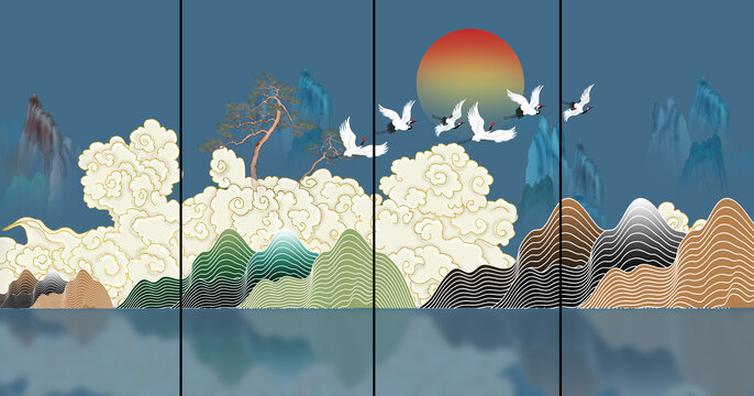 線條祥云背景墻