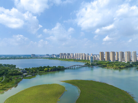 航拍西双湖湿地夏日风光