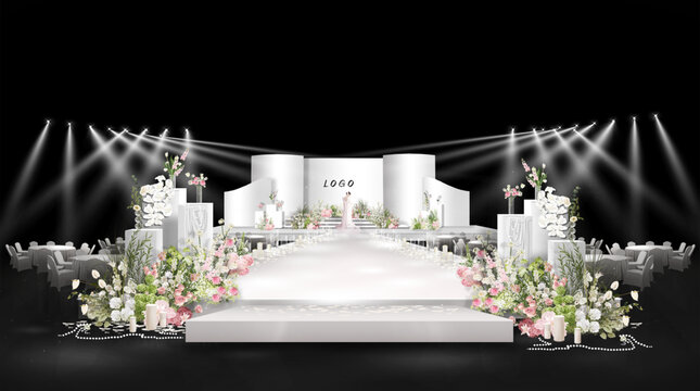 韩式白绿粉色秀场风婚礼