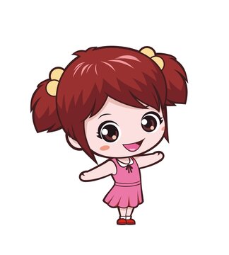 卡通可愛小女孩做歡迎動作
