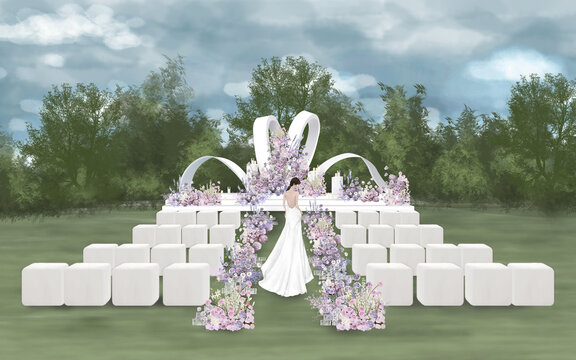 粉紫色户外花园婚礼