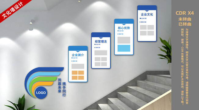 藍色企業(yè)樓梯文化墻