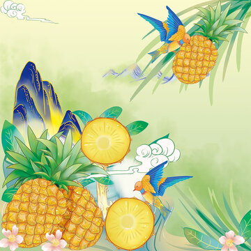 手繪菠蘿插畫