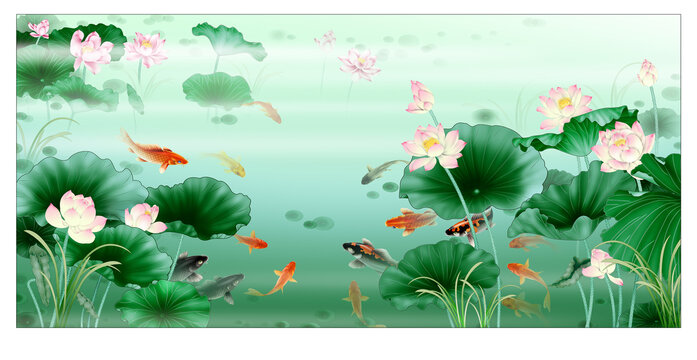 荷塘夏日游魚圖
