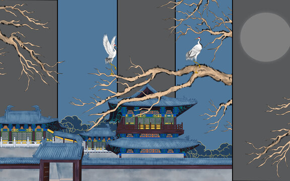 四聯(lián)古建筑裝飾畫