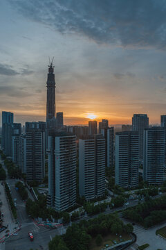 成都锦江468全景朝霞日出