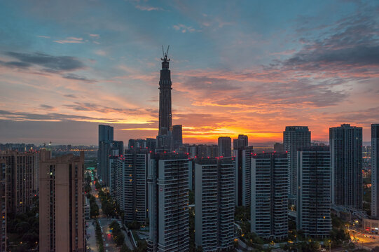 成都锦江468全景朝霞日出