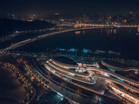 珠海大剧院夜景航拍