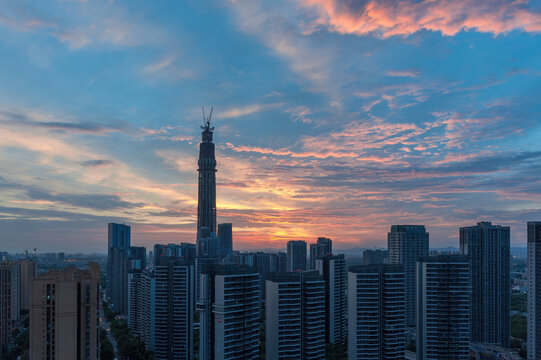 成都锦江468全景朝霞日出