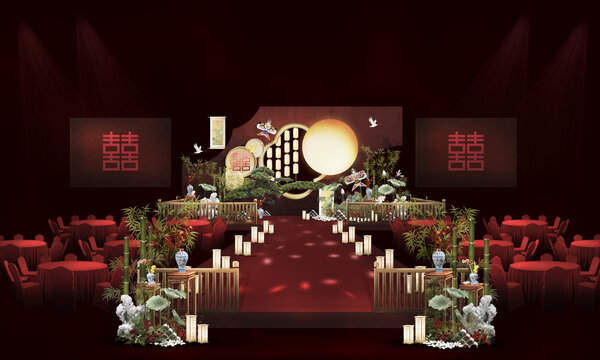 復(fù)古紅新中式婚禮效果圖