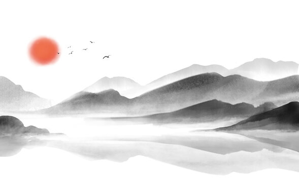 水墨山水風(fēng)景插畫