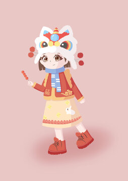新年主題卡通人物女孩原創(chuàng)插畫