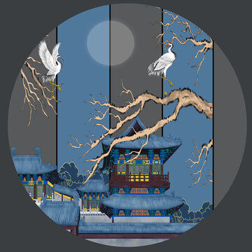 古典閣樓故宮裝飾畫