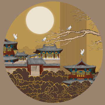 意境寫意倡議閣樓掛畫
