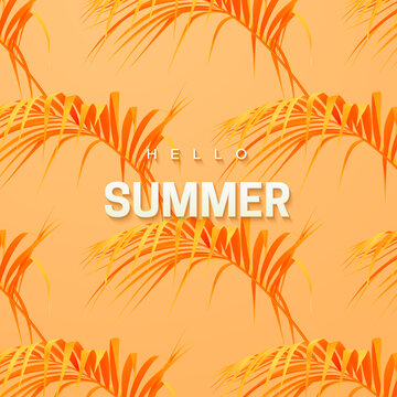 橘色调热带棕榈叶夏日感背景