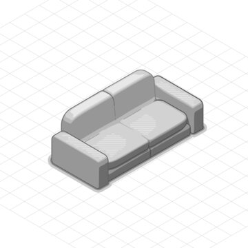 三维等距白色两人沙发椅元素