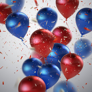红蓝气球彩屑派对装饰背景