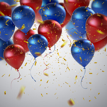 红蓝气球彩屑派对装饰背景