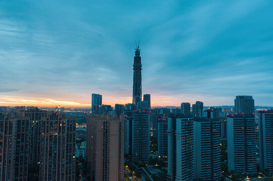 成都锦江468全景朝霞日出