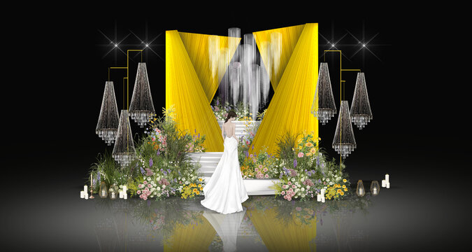 黄色水晶婚礼迎宾区